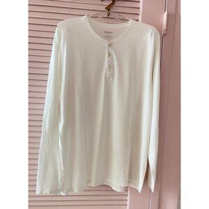 BONOBOS Men’s L Slim Fit White Long Sleeve Henley Cotton DryTex Acrylic FLAWS